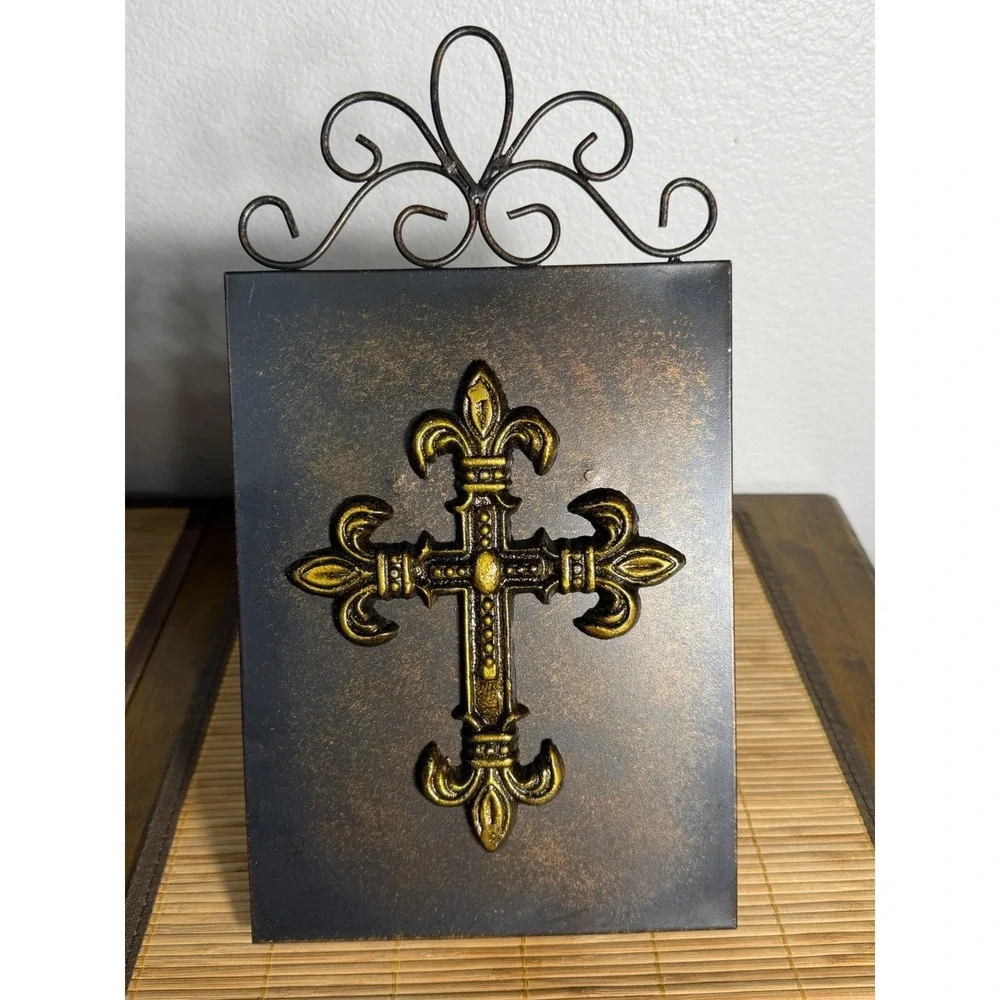 Gothic Glam 2 Piece Gothic Coquette bronze, And Gold Fleur-de-Lis Wall/Shelf Art